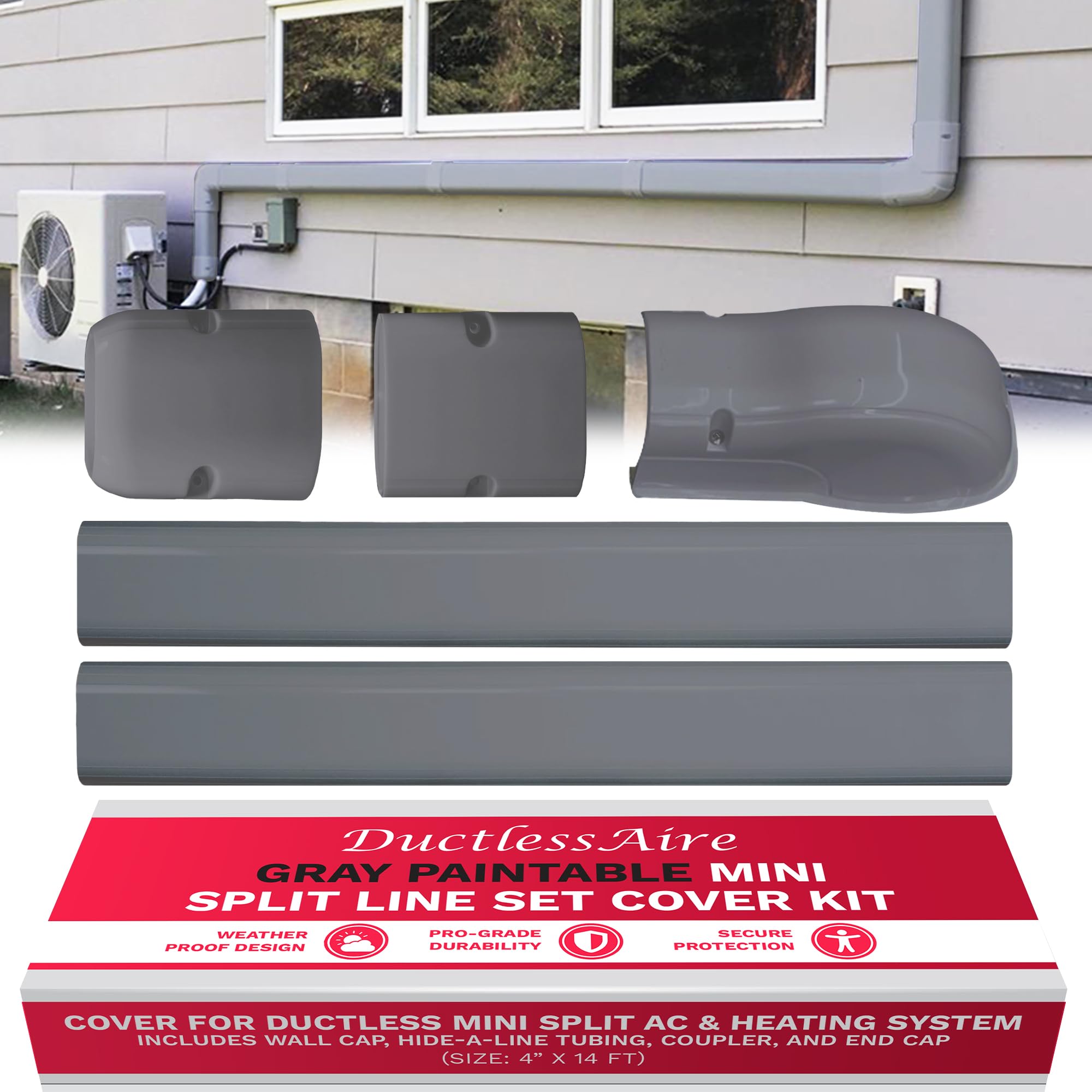 DuctlessAire Mini Split Line Set Cover Kit - Paintable Lineset Cover - Line Set Covers for Ductless Air Conditioner, Mini Split AC/Heating System,
