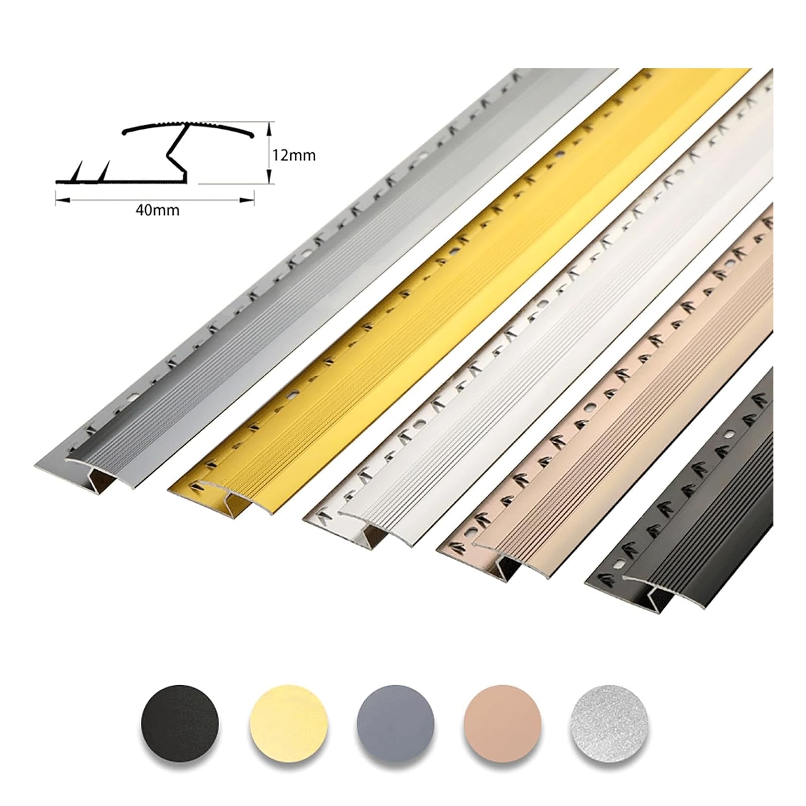 Tira de transición de Piso en Forma de Z, Tira de umbral de Alfombra a baldosa/Laminado/Madera, Borde Protector Recortable de aleación de Aluminio