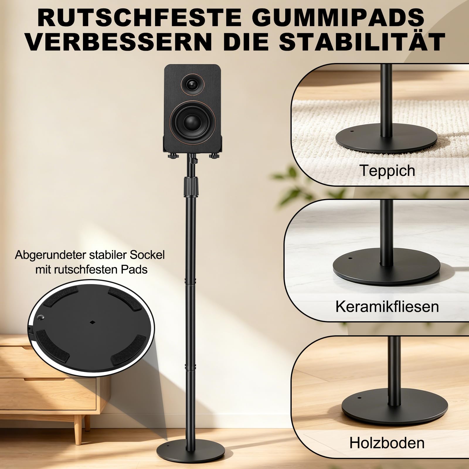 OUUTMEE Zestaw 2 regulowanych 3-częściowych uchwytów głośnikowych, do 10 kg | Stojak głośnikowy, zakres regulacji wysokości : 115-140 cm, kompatybilny z wieloma modelami głośników