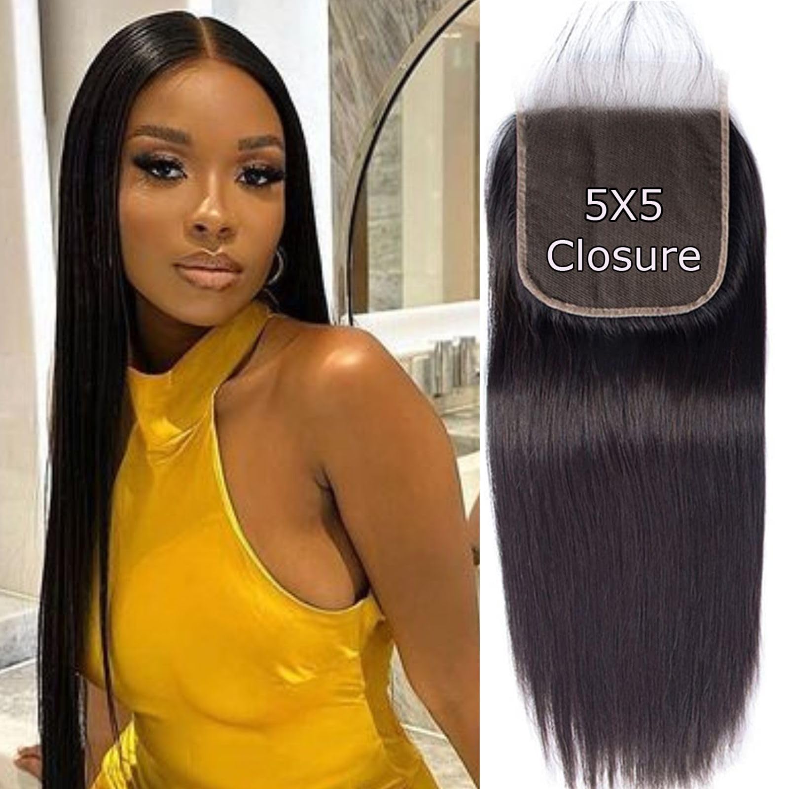 5x5 HD Lace Closure Virgin Human Hair Straight Pre Plucked Natural 18 Brazilian Straight Virgin Human Hair 5X5 HD Transparent  main image 3
