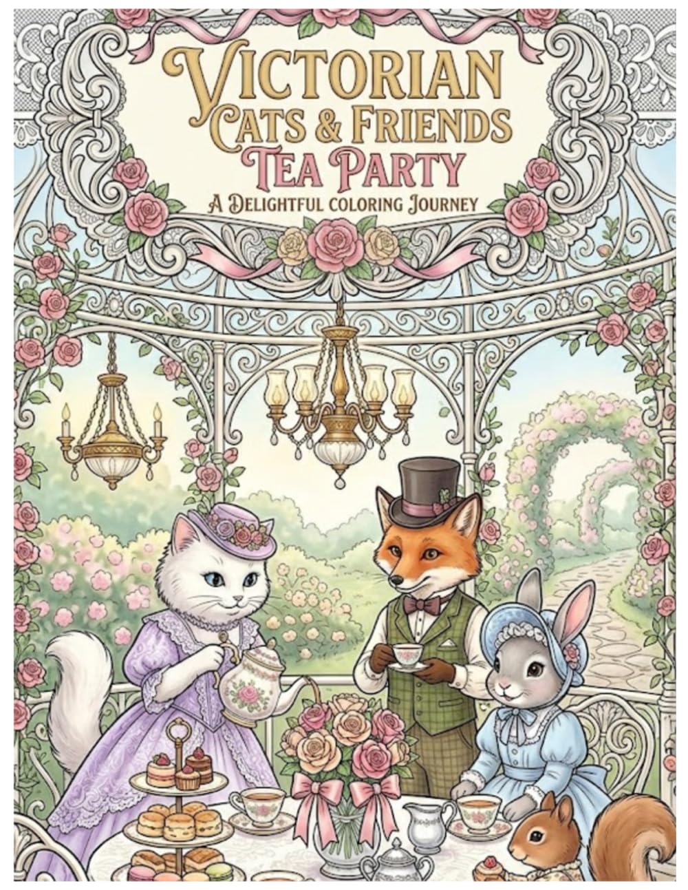 Victorian Cats & Friends Tea Party coloring book: Cute and elegant victorian animal tea party scenes for relaxion