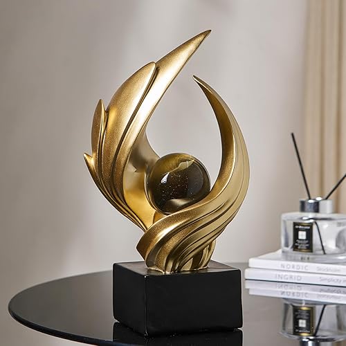 Miniatura 7 de Escultura de arte abstracto, estatua decorativa dorada de resina, adornos blancos modernos para sala de estar, decorativas modernas para mesa de