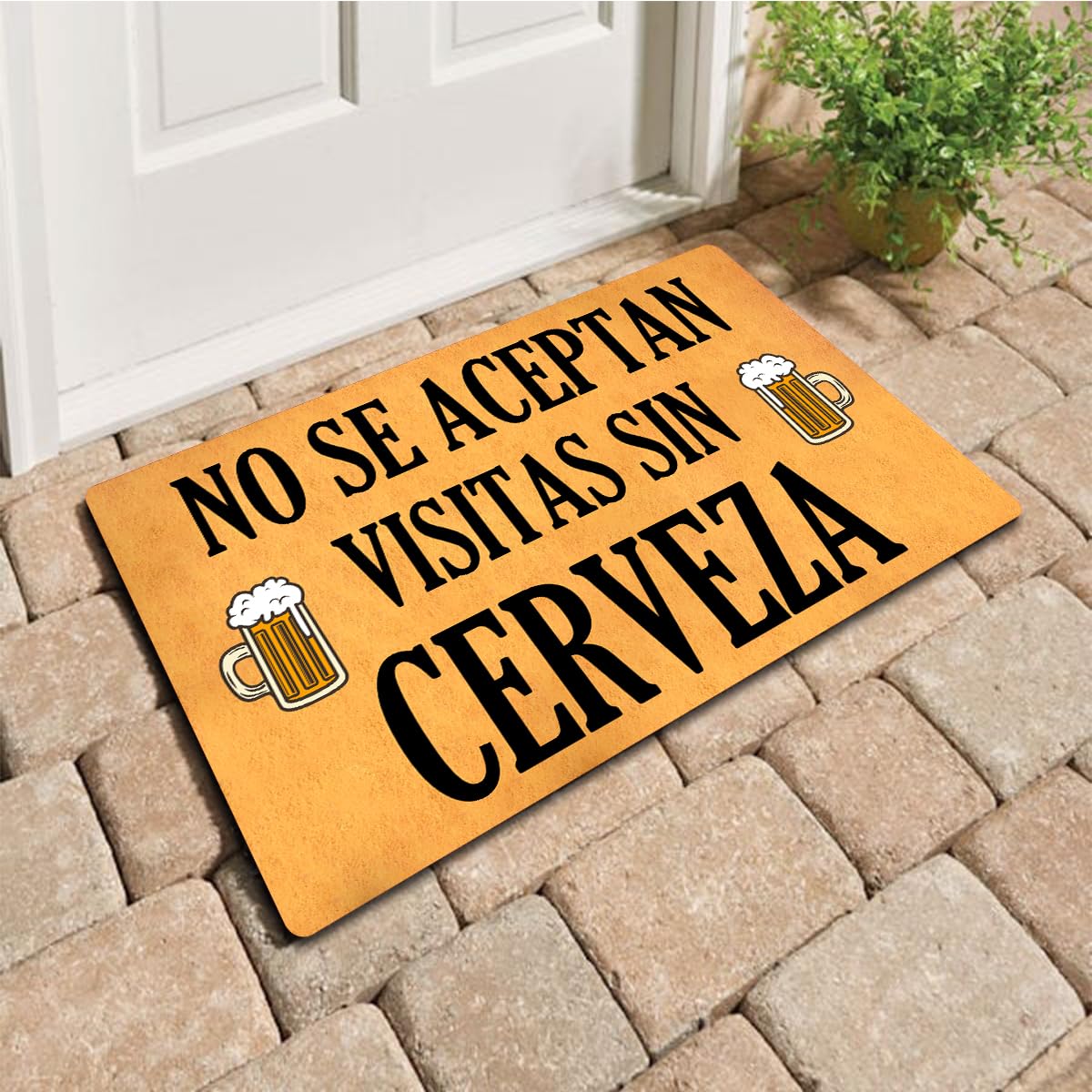 XUXUTOT Funny Welcome Doormat Entrance Way Decor Indoor Welcome Mat 18x30 inchNo Se Aceptan Visitas Sin Cerveza Spanish Doormat Bring Beer Front Porch