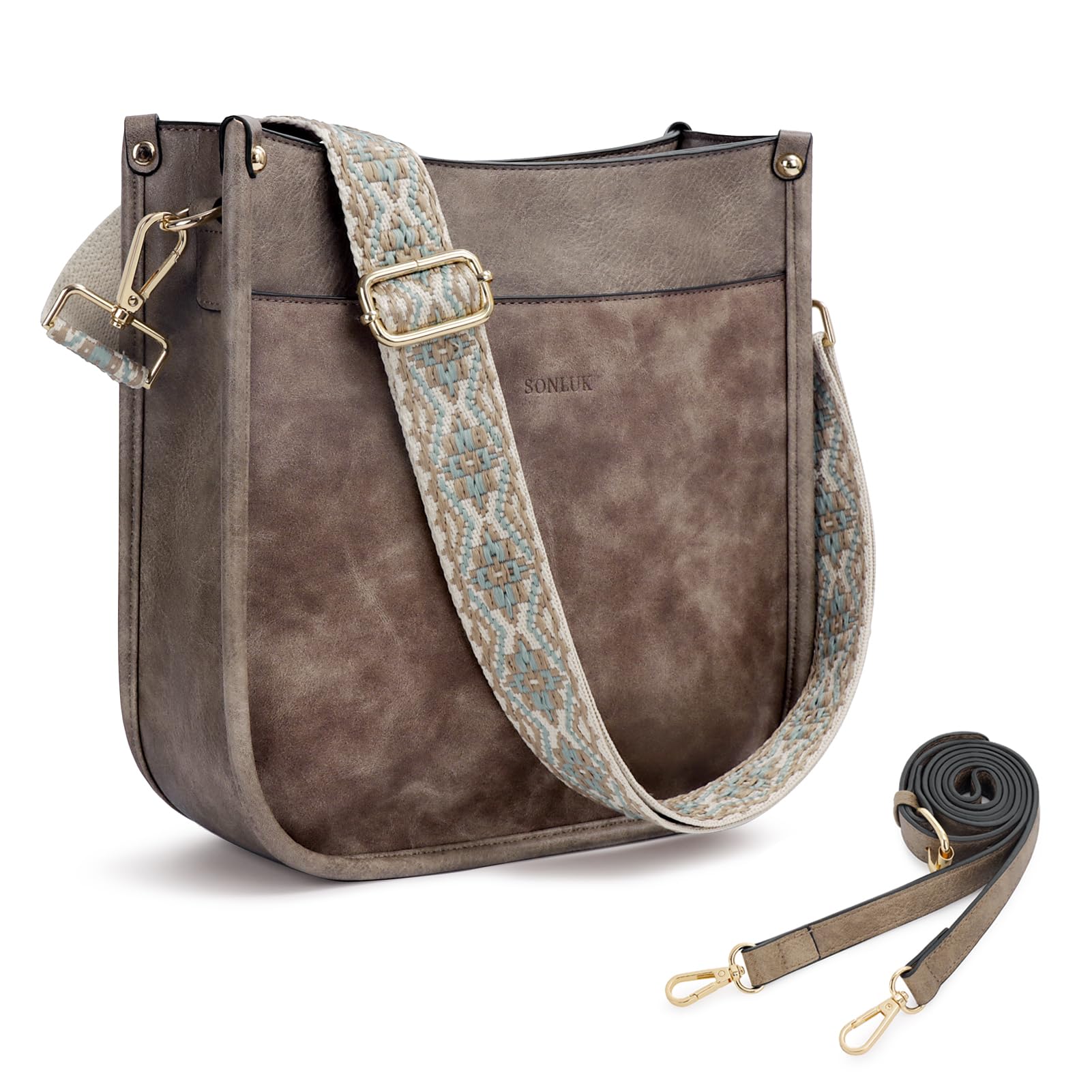 Sonluk Trendy Vegan Leather Crossbody Bag for Women With 2PCS Adjustable Guitar Strap Shoulder Purse  
Sonluk Trendy Veg