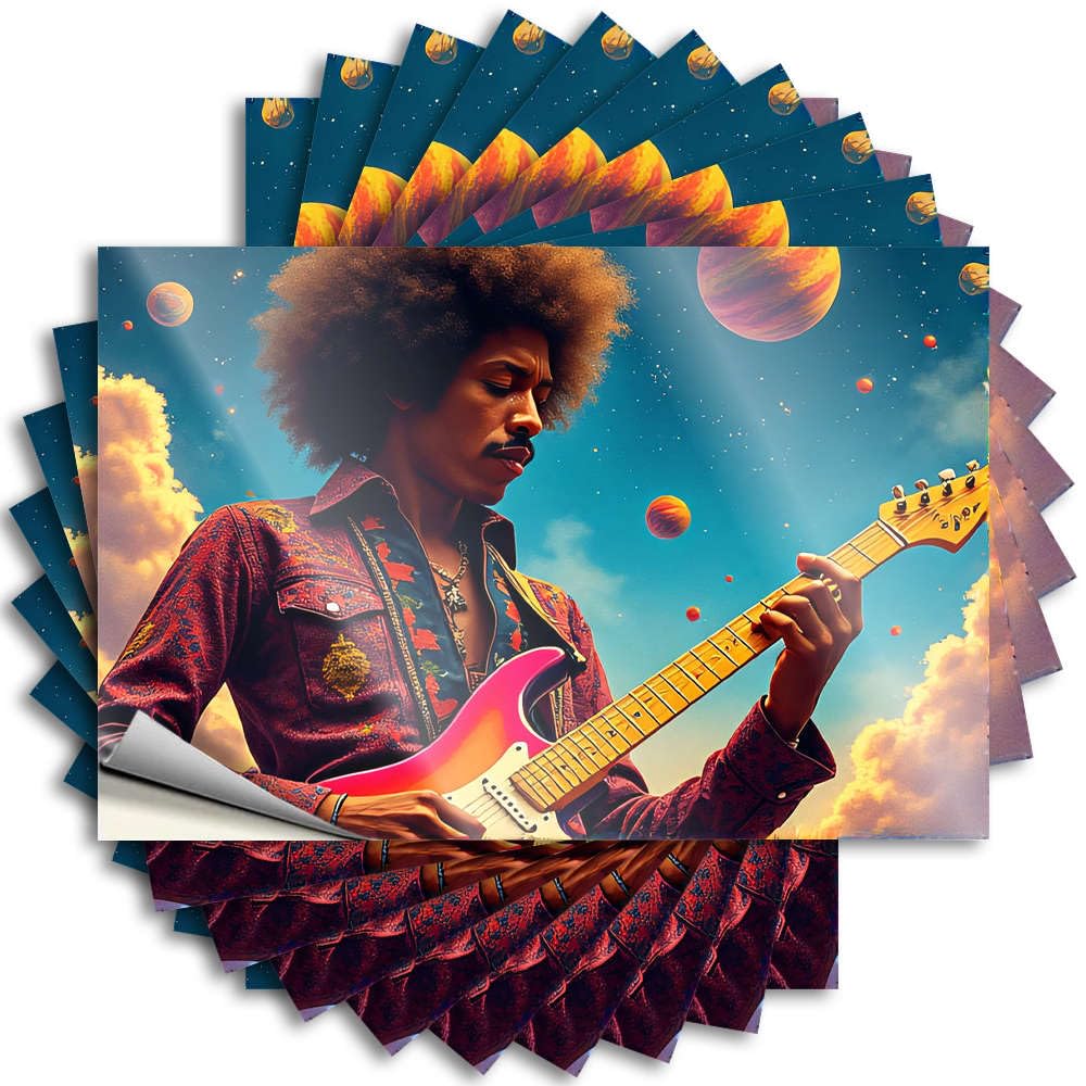 Lettering Sticker Coffee | Coastal Window A Person with an Afro Plays A Colorful Guitar Against A Cosmic Backdrop for Science(6X9CM)