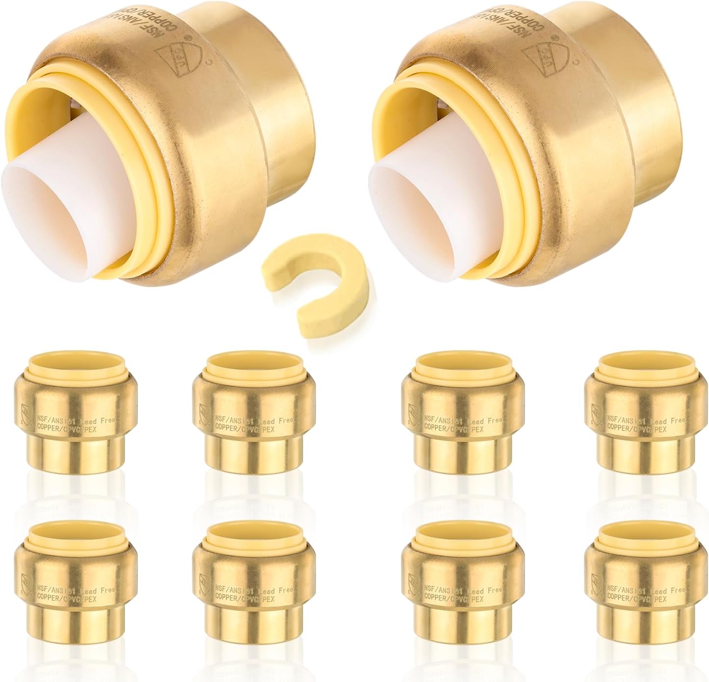 HeSun 10-Pack Pushfit Plug (End Cap), 3/4-Inch Push to Connect Plumbing Fittings with Disconnect Clip, Brass Push-fit Fittings for PEX, Copper, CPVC, PE-RT Pipes
