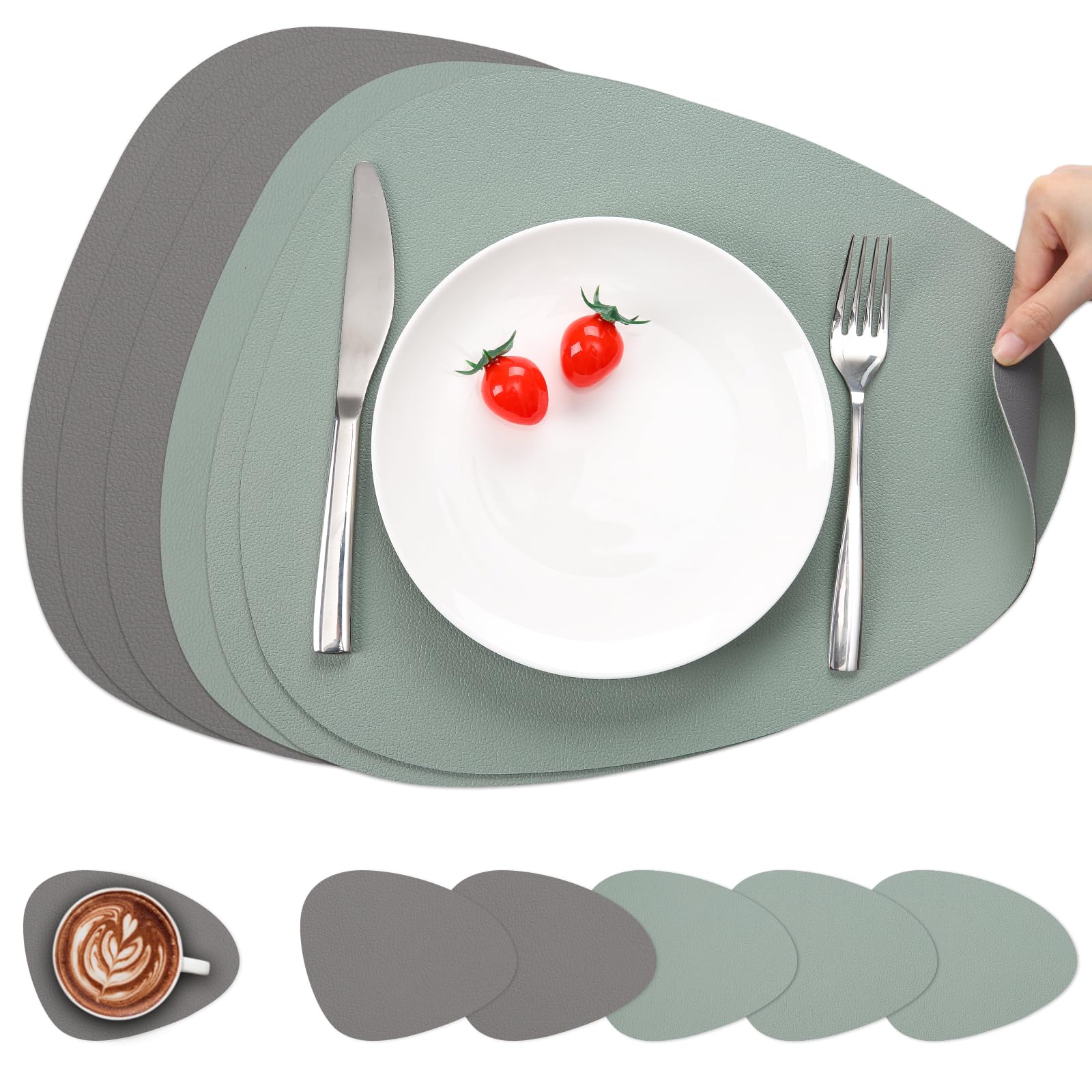 Myir JUN Tischsets Leder und Untersetzer, Tischsets Abwaschbar Rund Doppelseitigen rutschfest Platzdeckchen Leder Kunstleder Tischset Lederoptik Platzset