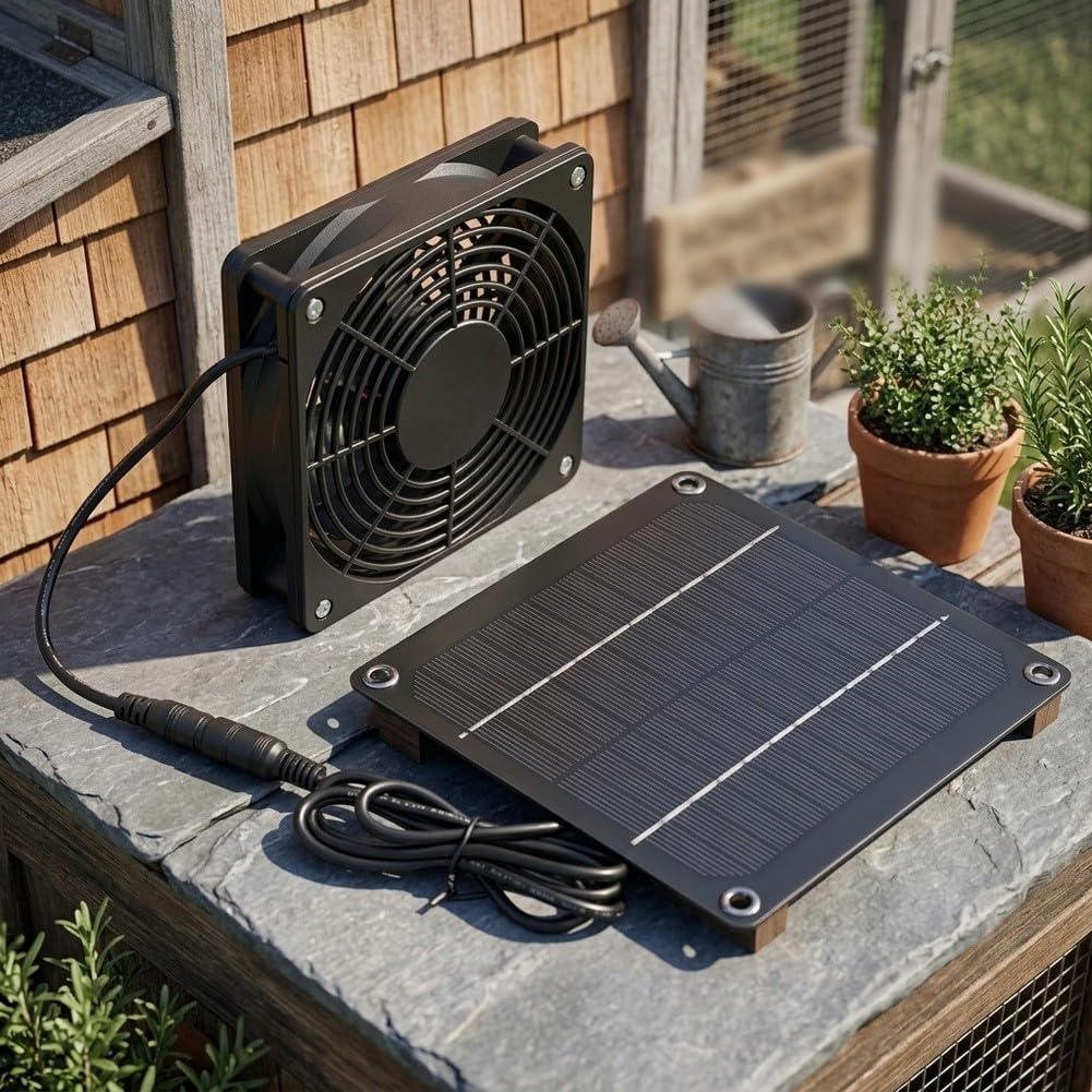Kit de ventilador de ventilación solar con panel monocristalino de 5 W, sistema de refrigeración al aire libre para casas de mascotas, gallineros, invernaderos, casas de árboles