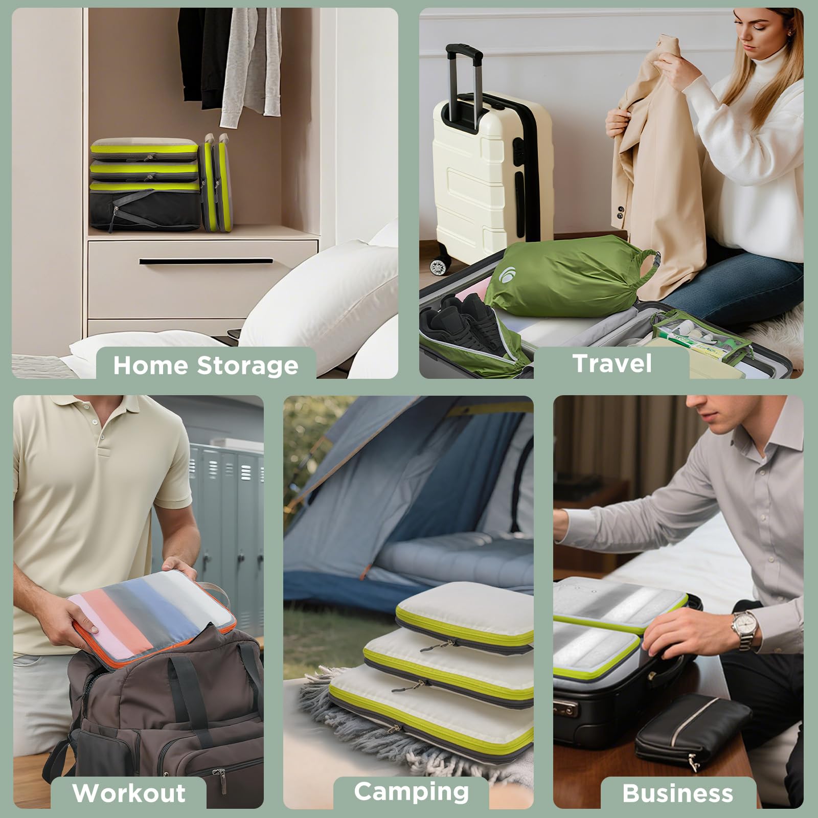 Cipway Rangement Organiseurs de Bagage,Organisateur Valise en Maille Légers pour les Sacs à Dos,Voyages,Stockage à Domicile（Vert sauge，8Pièces）