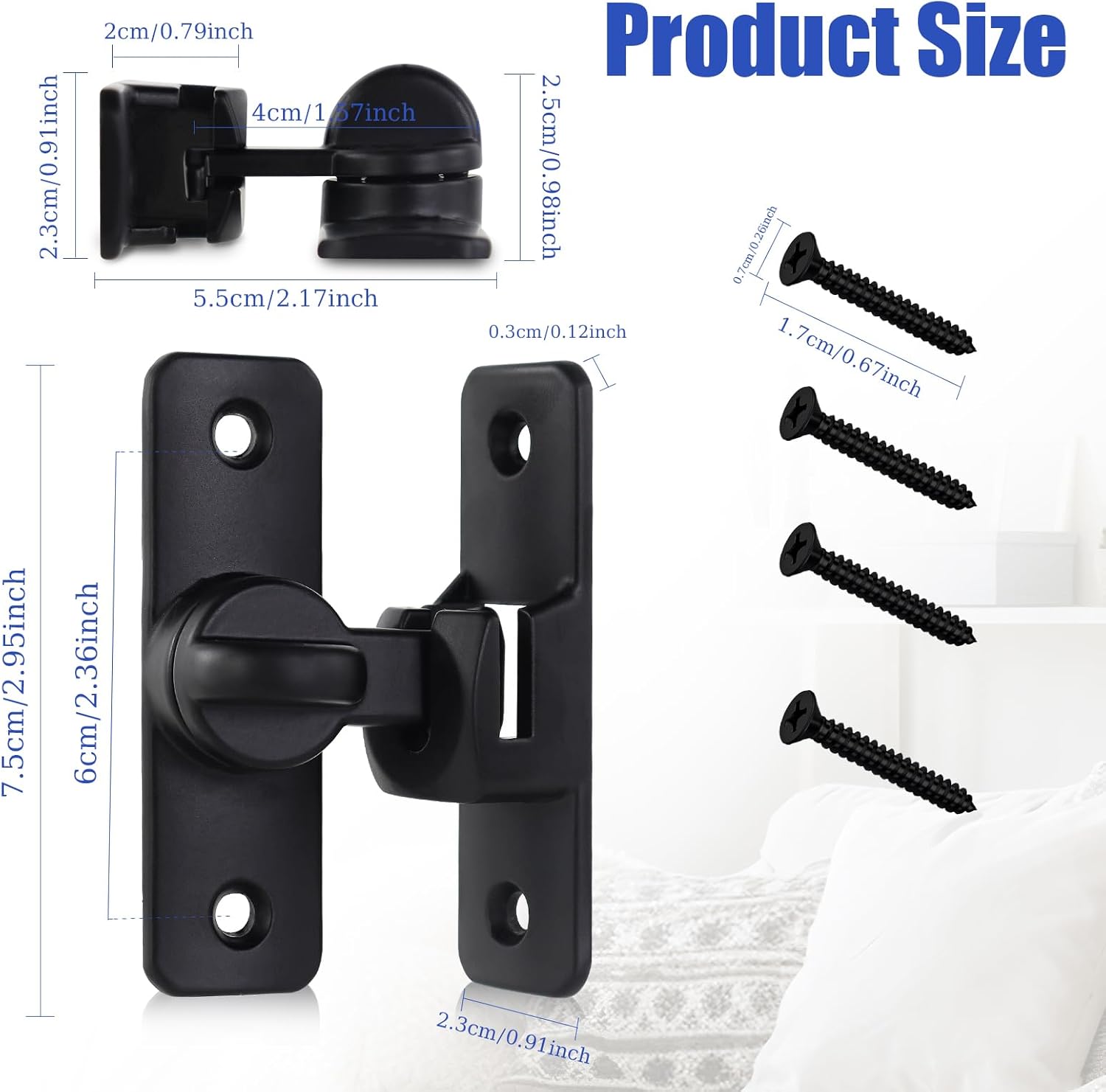90/180 Degree Sliding Barn Door Lock, Aluminum Alloy Swing-Out Barn Door Latch, Flip Gate Latch for Cabinet Doors, Wardrobe, and Gardens (Black)