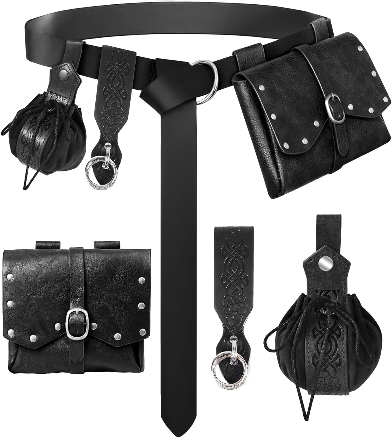 4Pcs Renaissance Accessories Renaissance Costume Women Pirate Belt with Bag Pouch Keychain Medieval Costume Women for Cosplay