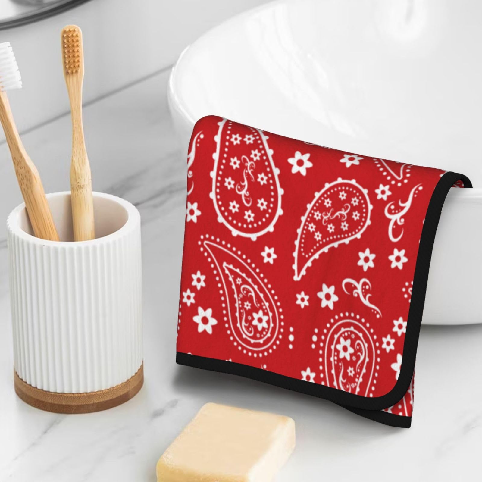 Amazon｜フェイスタオル ペイズリー柄 赤 ハンドタオル バスタオル