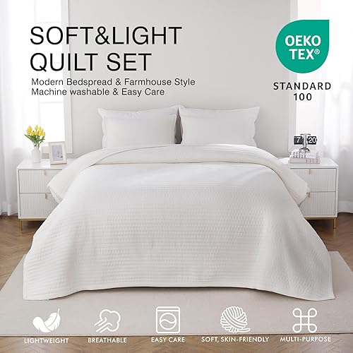 Miniatura 9 de Juego de ropa de cama y colecciones tamaño individual, moderno, rústico, bohemio, de lujo, de punto neutro, edredón reversible azul suave y ligero