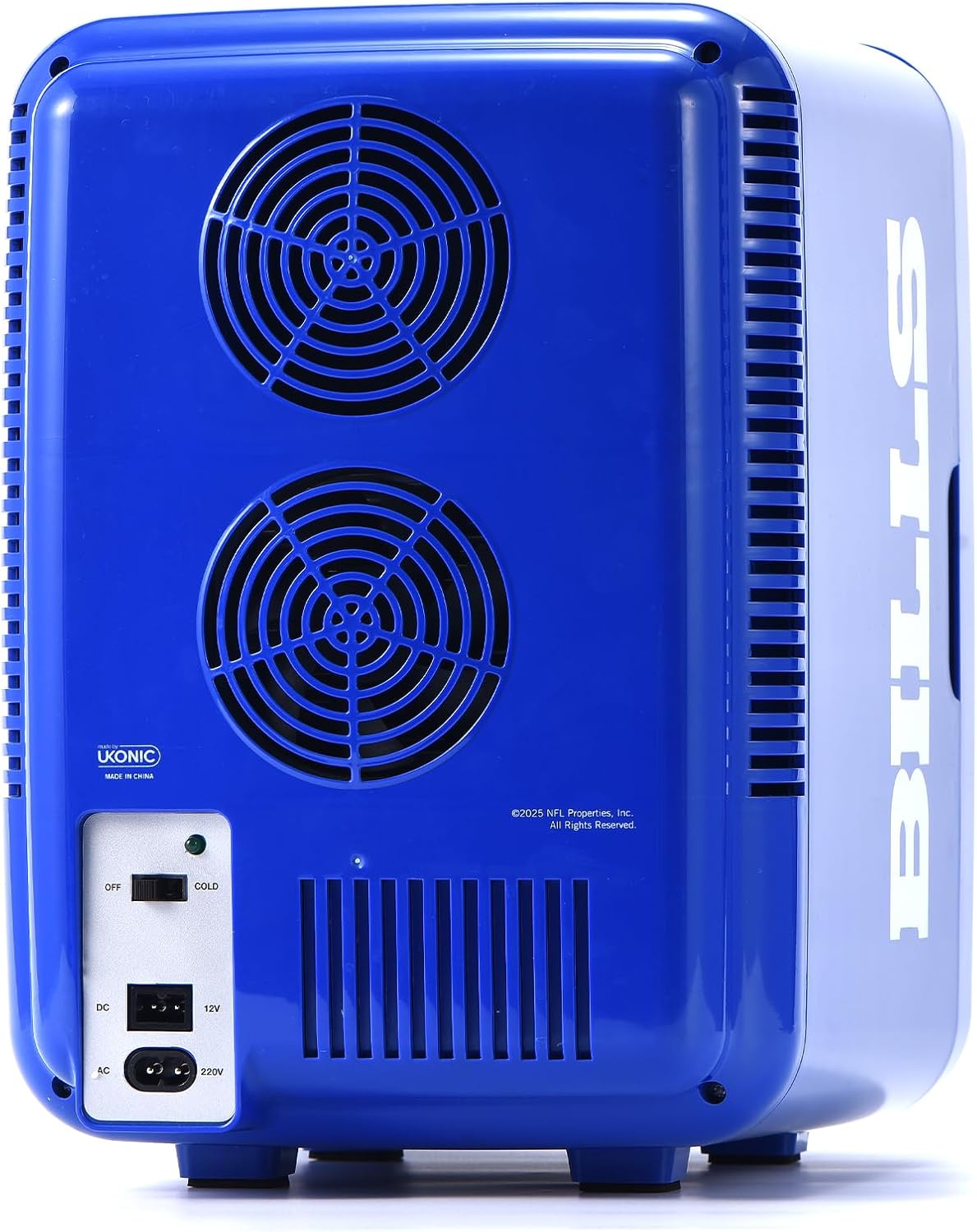 Ukonic NFL Buffalo Bills 15-Can Mini Fridge 10L – AC/DC Powered, Official Team Colors & Logo, Portable Cooler for Tailgates, Home, Office, or Car