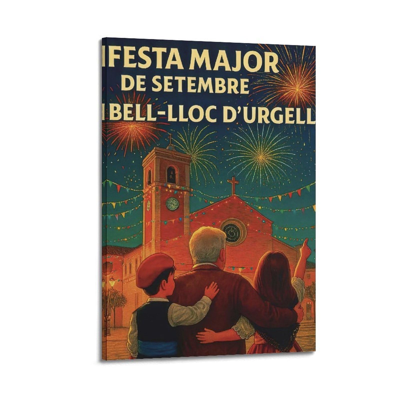 CWLLOG Stampe su tela da parete, poster per festival spagnolo di settembre, fuochi d'artificio, stile moderno, decorazione per soggiorno e camera da letto, 50 x 75 cm