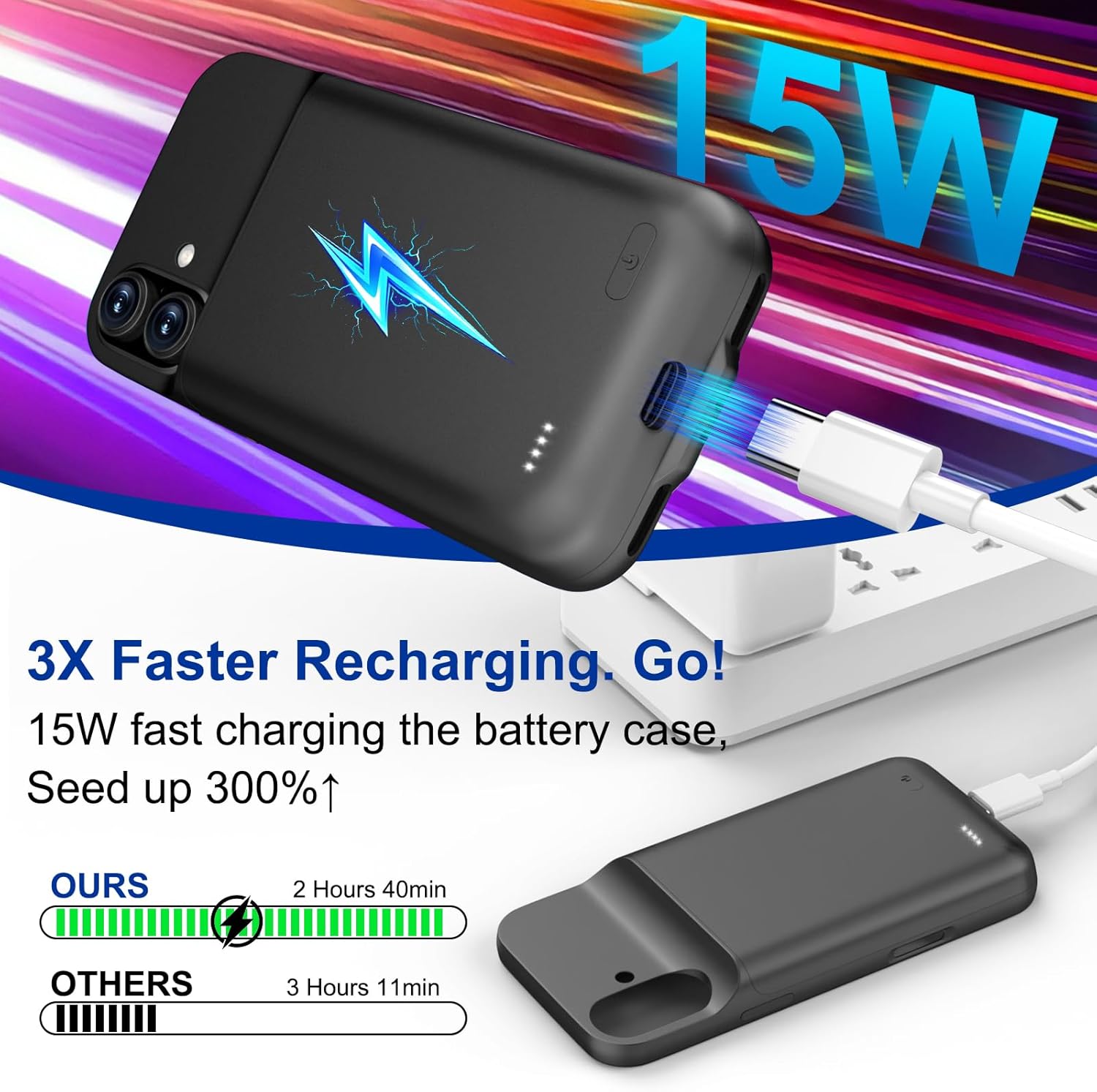 Battery Case for iPhone 16 - Slim Charging Case, Dual 15W Fast Charging- Enhanced 8600mAh Rechargeable Case Priority Charging Anti-Scratch Premium Protective Battery Charger Case for iPhone 16 (6.1")