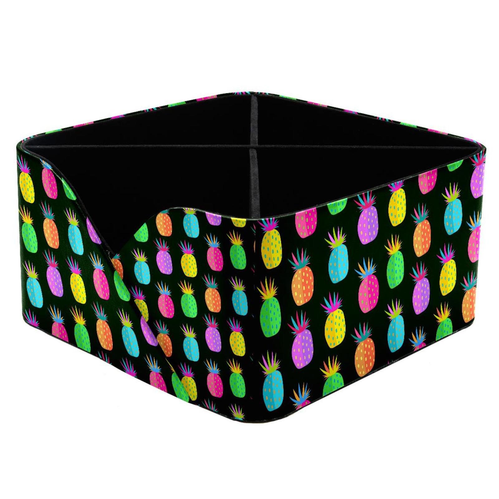 KengjuTesu Colorful Pineapple Desktop Organizer Pen Holder, Rectangular Pencil Cup for Office, Study and Makeup Stations