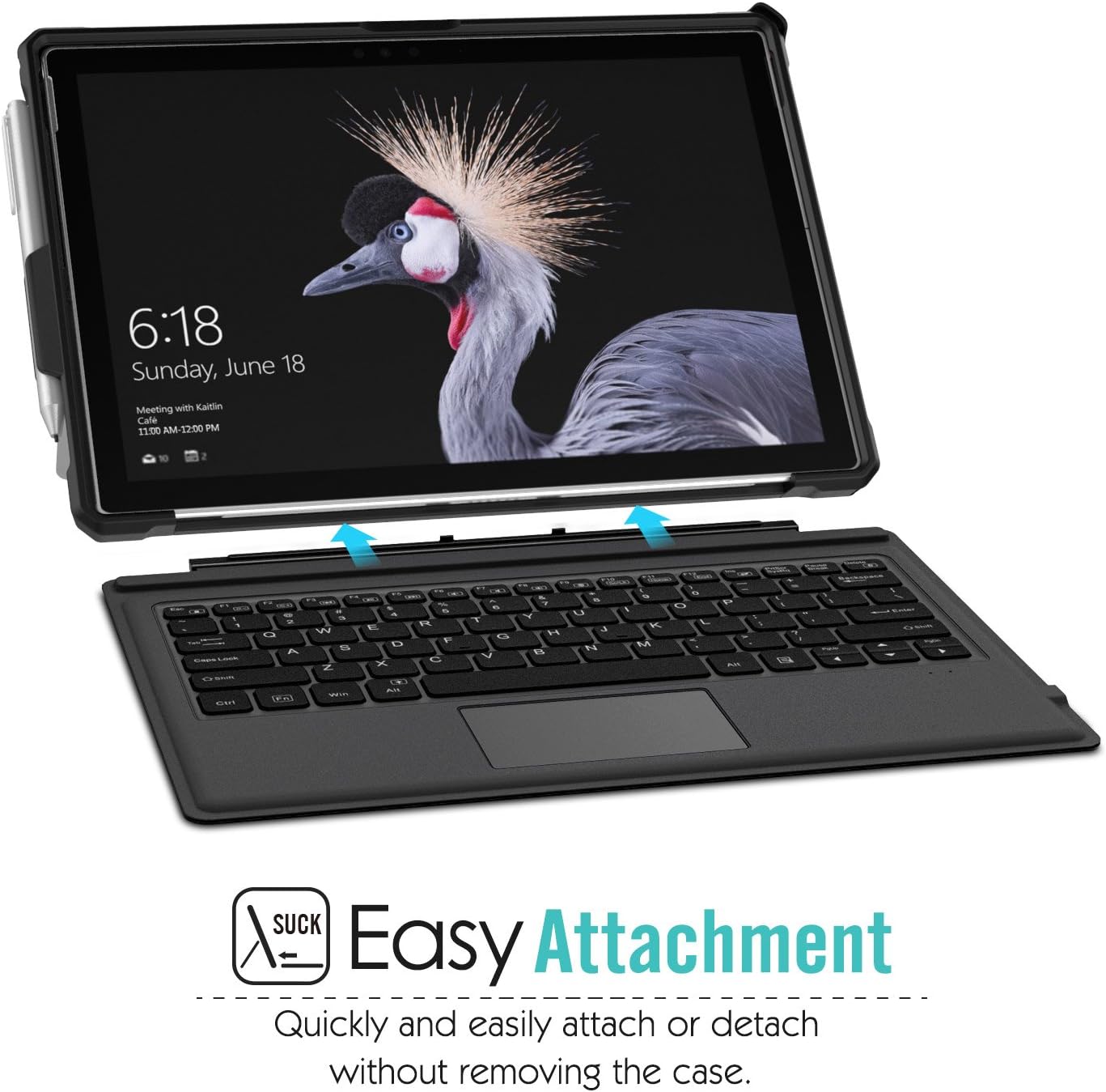 Moko Case Fit Microsoft Surface Pro 7 / Pro 6 / Pro 5 / Pro 2017 / Pro 4 / Pro LTE, All-in-One Protective Rugged Cover Case with Pen Holder, Hand Strap, Compatible with Type Cover Keyboard - Black