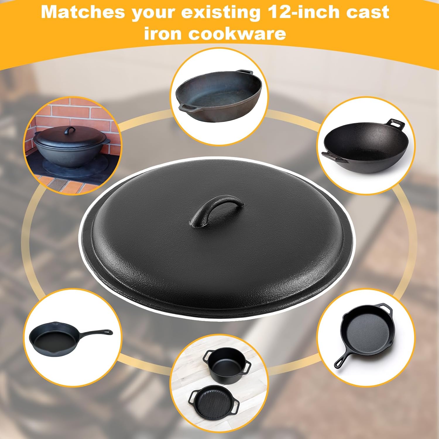 Blulu 2 Pcs Cast Iron Lid 12 Inch Pre-seasoned Cast Iron Skillet Lid with Handle Fits Most 12 Inch Skillets, Frying Pans, Grill Pan, Braiser, Griddle, Indoor/outdoor, Oven, Fire, BBQ Safe