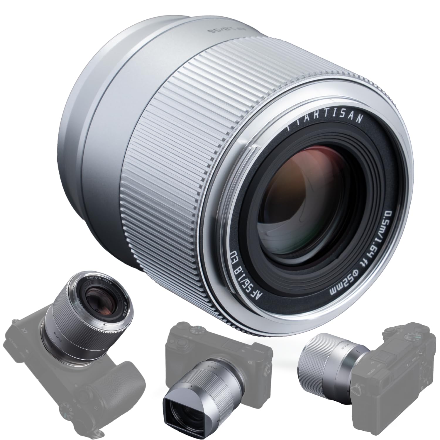 TTArtisan Objectif 56 mm F1.8 pour autofocus E-Mount APS-C A5000 A6500 A6600 NEX-3 NEX-3N NEX-7 NEX5 CA7 A7I A7R A7S A7SI A7SII A9 et plus encore (argent)
