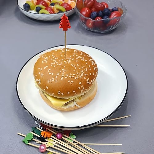 Miniatura 4 de 100 piezas de selecciones de cóctel de bambú frutacomida palillos de dientes festivos de aperitivos de 4.72 pulgadas palillos de madera con árboles