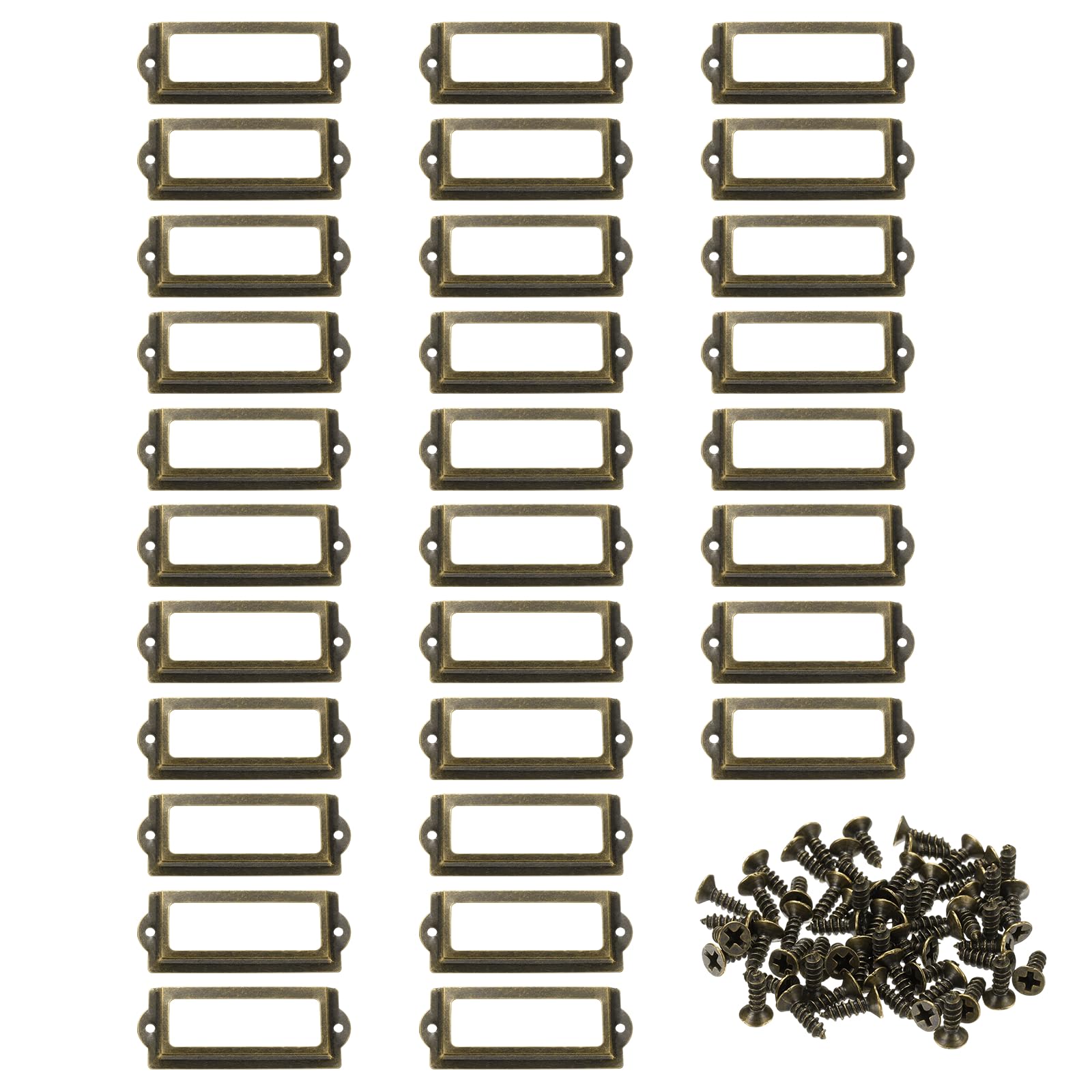 PATIKIL 83x32.5mm Metal Label Holders, 30 PCS Label Name Card Tag Frames with Screws for Office Library File Cabinets Shelves Wood Drawers Fabric Bins, Bronze