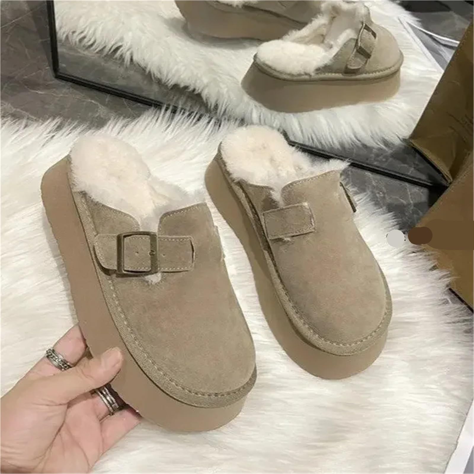 Zapatos Mujer Zuecos De Punta Redonda Calzado Femenino Zapatillas Tela Goma Invierno