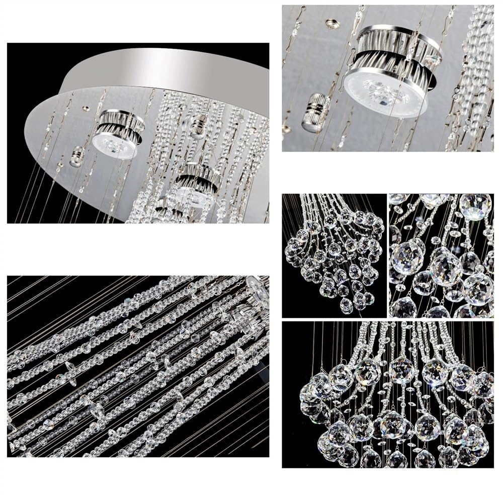 Lampadario moderno, Lampade a sospensione, Lampadario a LED di cristallo di grandi dimensioni di lusso Lampadario moderno a sospensione a goccia di pioggia a spirale Lampada da soffitto alta for monta