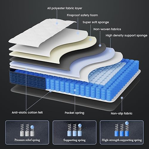 Miniatura 2 de Colchón híbrido Queen de 12 pulgadas, tamaño Queen en una caja con espuma viscoelástica de gel nueva versión, resortes helicoidales embolsados
