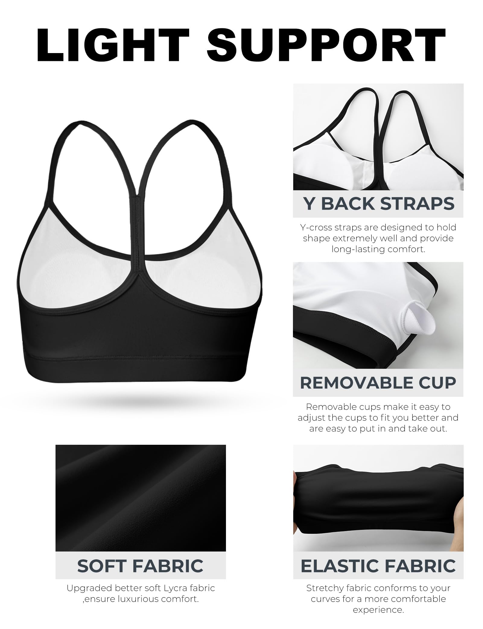 Buauty Paquete de 2 brasieres deportivos con espalda en Y para mujer, brasier acolchado de bajo impacto, espalda cruzada, tirantes delgados, tops de yoga para mujer