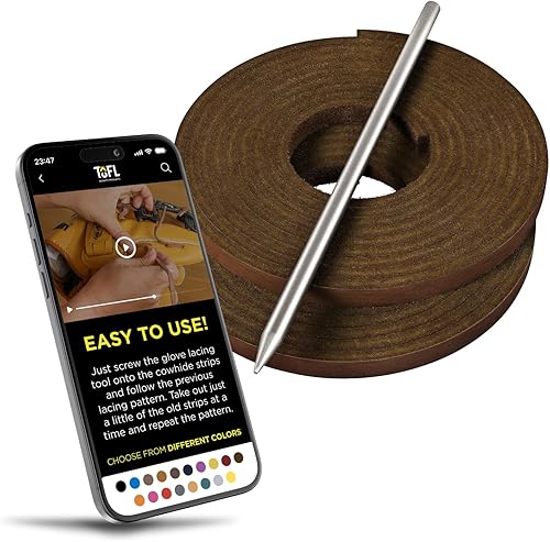 TOFL Kit de encaje para guantes de sóftbol y béisbol Kit de reparación de cordones de guante de encaje 2 cordones de cuero con aguja de cordones