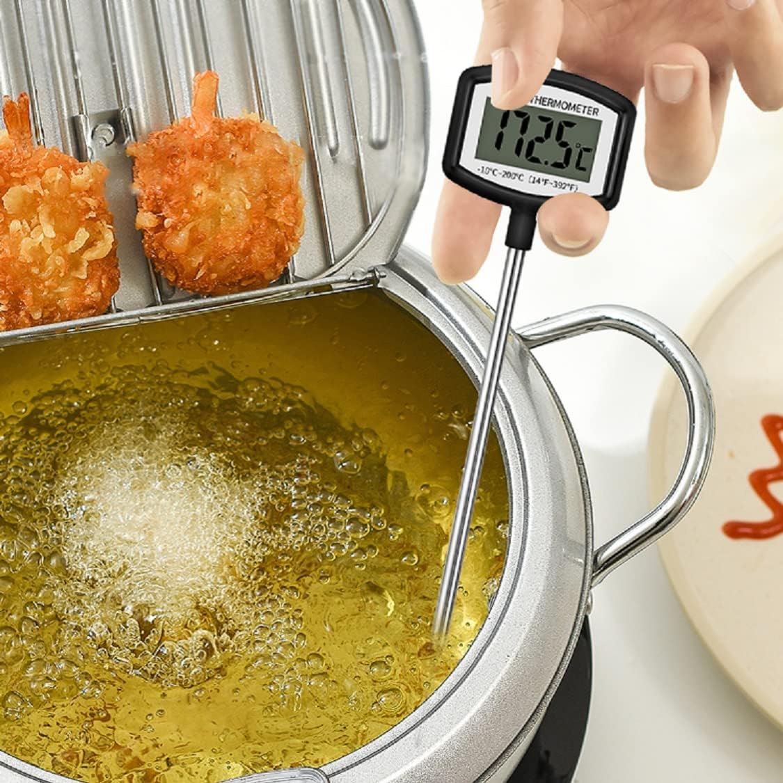 review Rayyan Instant Read Meat Thermometers for Cooking, LCD Display Digital Food Thermometer with 5.5in Long Probe, Cooking Thermometer with Auto Shutdown for Kitchen, Frying, Baking, Grilling, BBQ