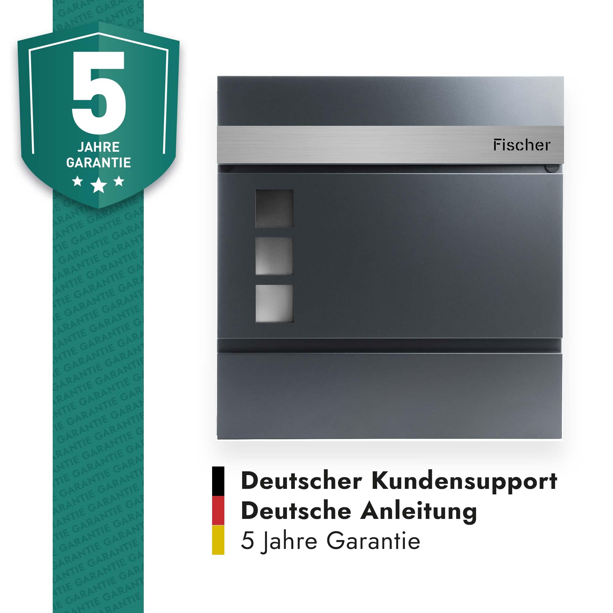 Forgard Briefkasten Anthrazit mit Zeitungsfach (RAL 7016), personalisiert, Postkasten Modern aus Zinkstahl mit Familienname inkl. Montageset, HELSINGBORG
