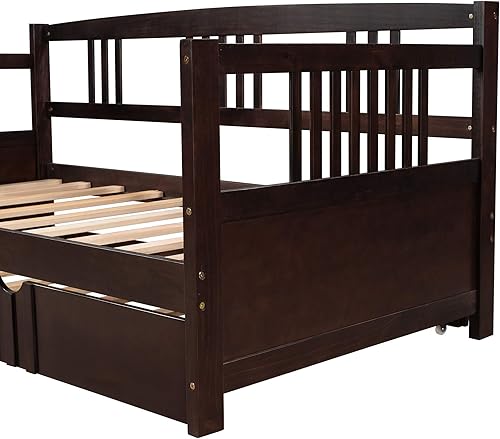 Miniatura 41 de Merax Sofá cama individual con listones de madera, soporte moderno sofá cama con rieles, tamaño individual, blanco marfil Marfil blanco,Espresso