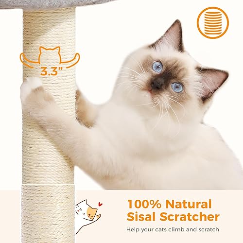 Miniatura 3 de PETEPELA Poste rascador de 19 pulgadas, torre de árbol para gatos, rascador de sisal 100% natural con cama grande de felpa superior, plataforma Gris