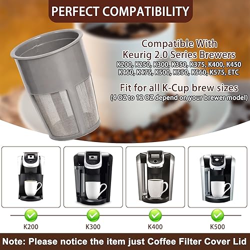 Miniatura 6 de Podoy K400 Reusable Coffee Filter Inner Compatible with Keurigg My K Cup 2.0 K250 K300/350/375 /450/475 Grey Universal Reusable Filter with Coffee