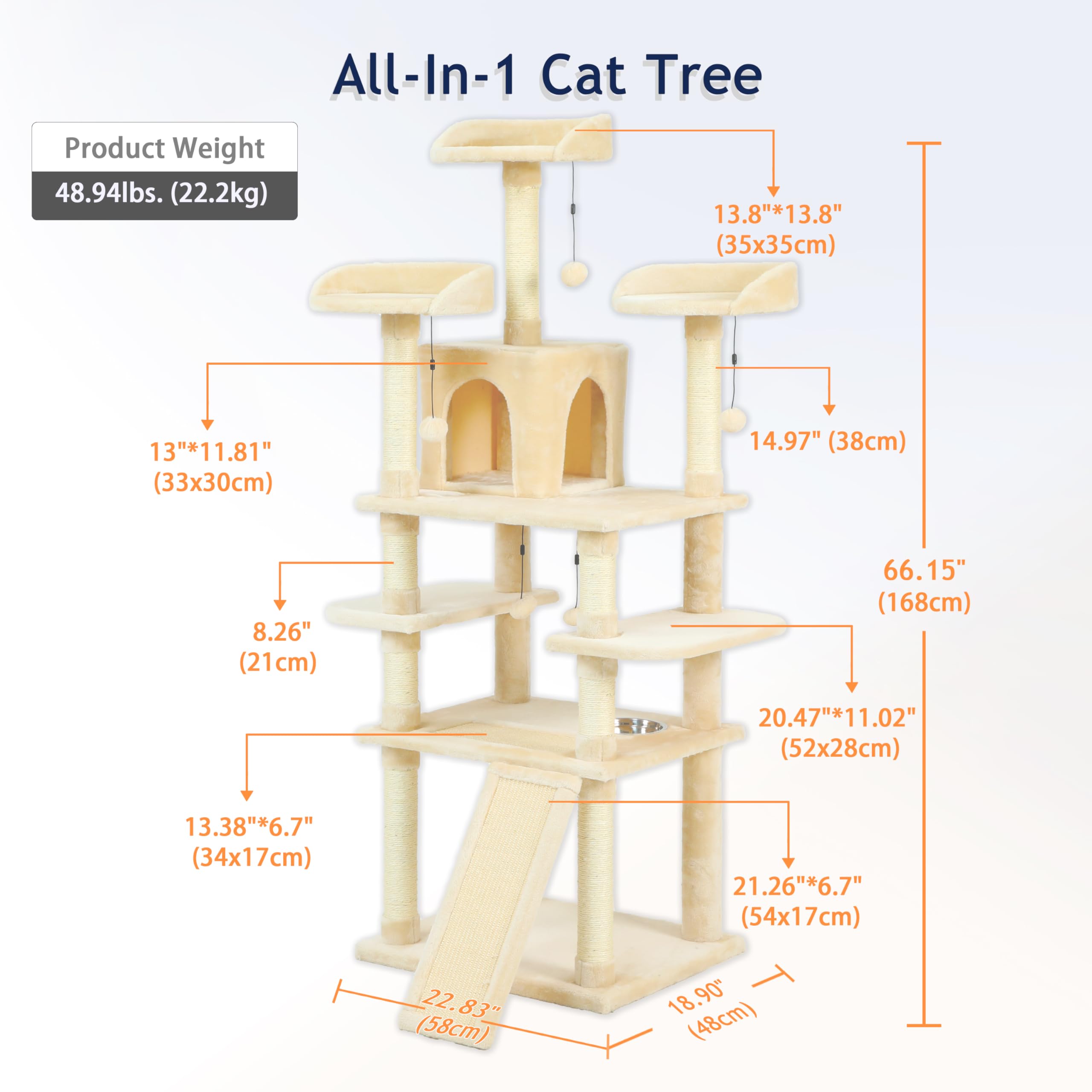 Amazon | KZLAAキャットタワー168センチ大ハイキャットツリ、猫給餌