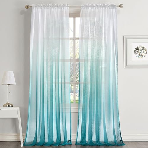 Blue Pattern Sheer Curtains Amazon Com