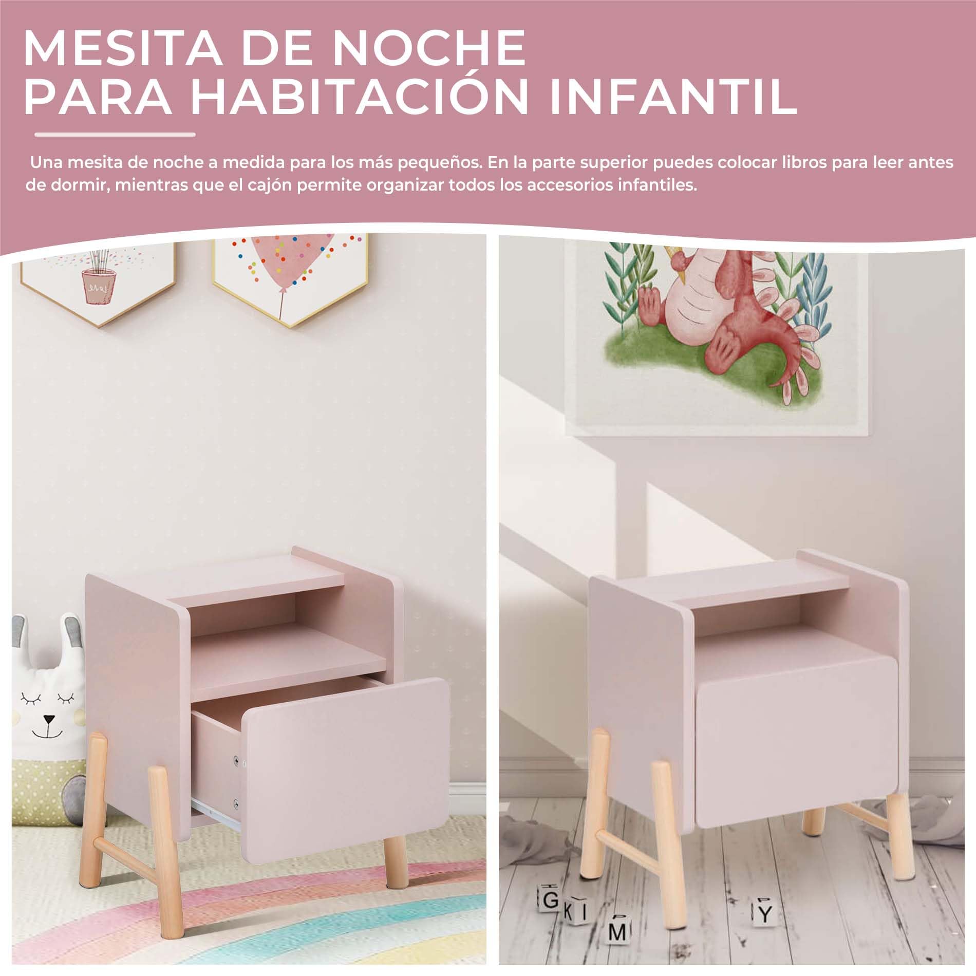 Rebecca Mobili Mesita de Noche para Habitación Infantil, Mesita de Noche Montessori, Rosa Marrón, MDF Pino, con Bordes Redondeados - Dimensiones AxAnxFon: 49 x 43 x 30 cm - Art. RE7129