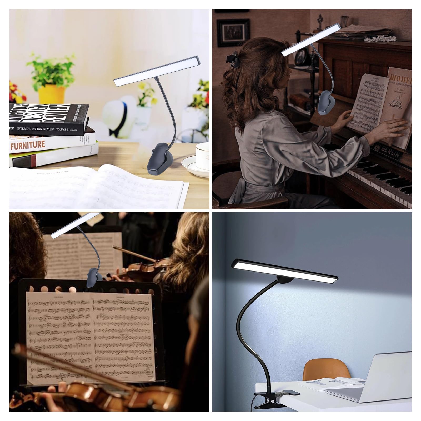 Cerioll Lampe De Pupitre De Musique, Lumineuse Lampe Piano, Music Stand Light, 3 Couleurs Et 5 Luminosité, Rechargeable, Avec Câble Usb, Convient Pour Piano, Bureau, Pupitre, Couture
