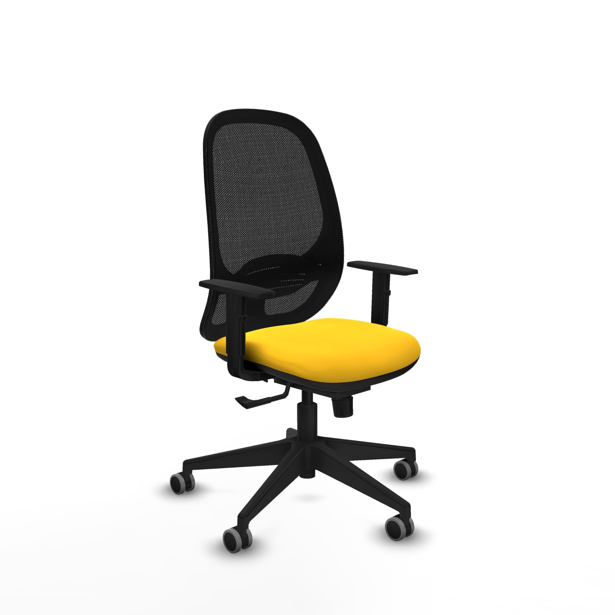 Piqueras y Crespo - Silla Escritorio Oposiciones Cilanco con Brazos 1D, Apoyo Lumbar Regulable en Altura. Equipado con Sincro 3 Posiciones y Espuma de Corte. Negro/Amarillo