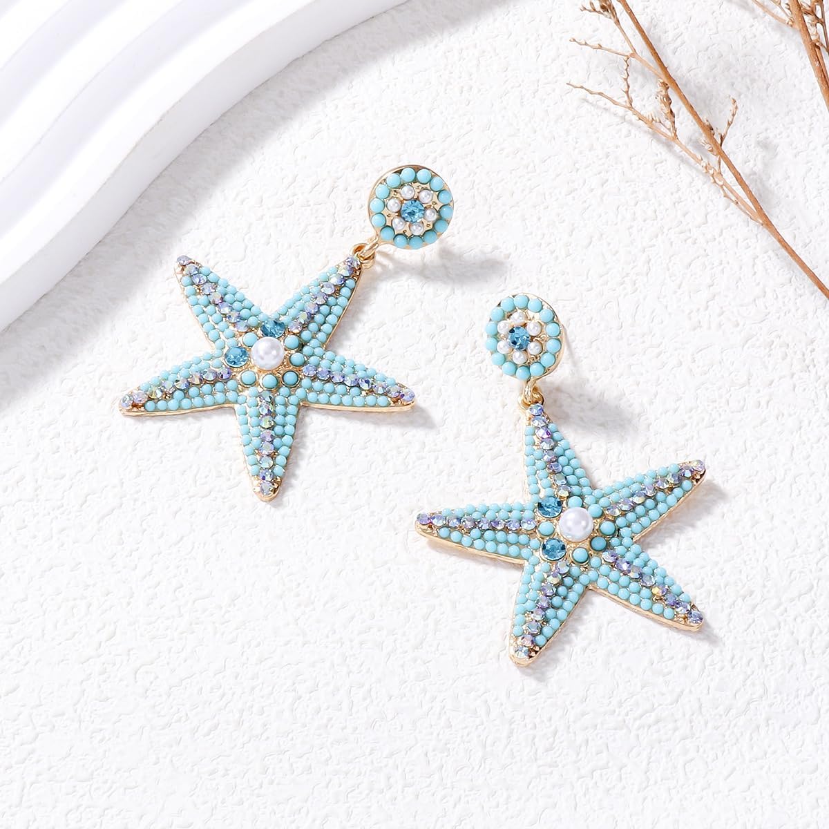 FUTIMELY Starfish Pearl Dangle Drop Earrings - Blue, Boho Style - Beach Vacation Earrings - Fashion Jewelry Gift - Image 2