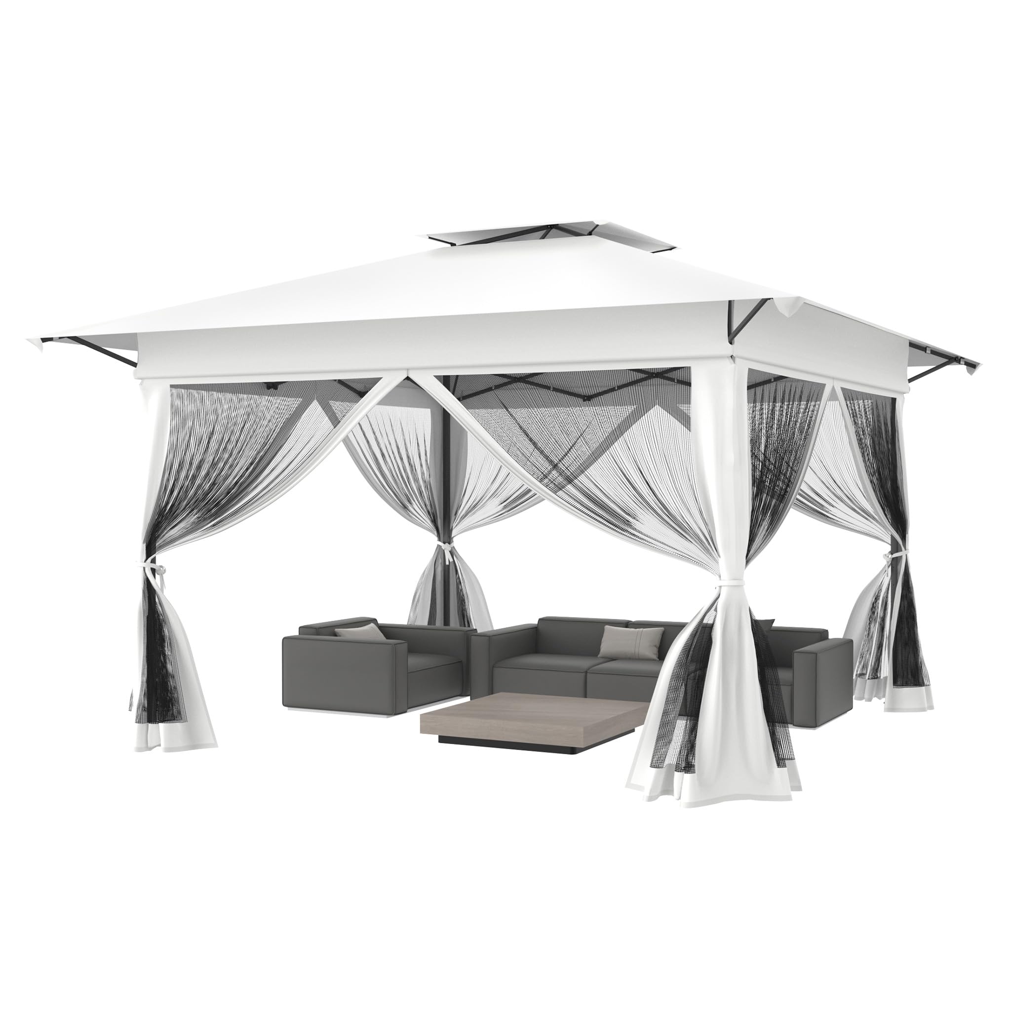 Yunvin Pop Up Gazebo with Sides 4x4M One Push Instant Party Tent Event Shelter with Heavy Duty Metal Frame & Mosquito Netting UV Protection Garden Sahde Tent for Outdoor Garden Parties, White
