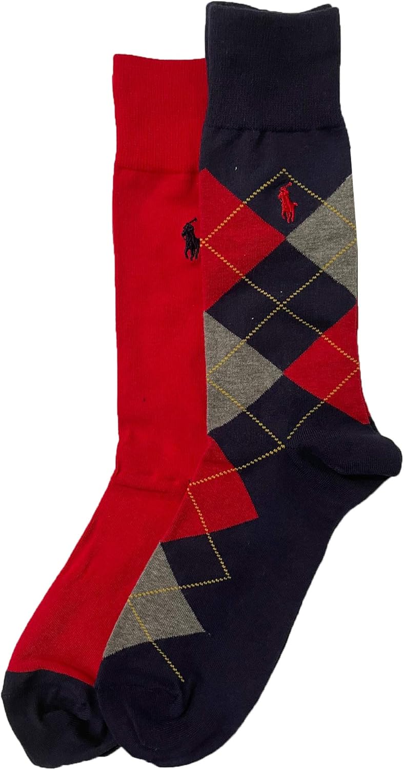 POLO RALPH LAUREN Men's Argyle Socks 2-Pack Size 10-13 (Navy Assorted)