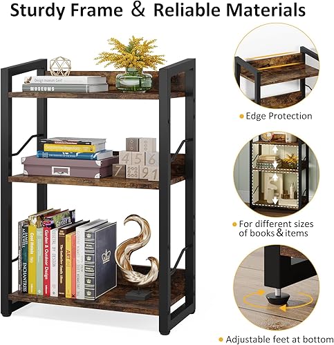 Miniatura 8 de Hosfais Book Shelf Small Bookshelf: 3-Tier Wood Bookcase Industrial Bookshelf with Edge Protection Metal Narrow Bookcase Storage Organizer Display