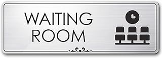Office Waiting Room Sign Waiting Area Sign for Office Door, Brushed Silver, Engraved, 3