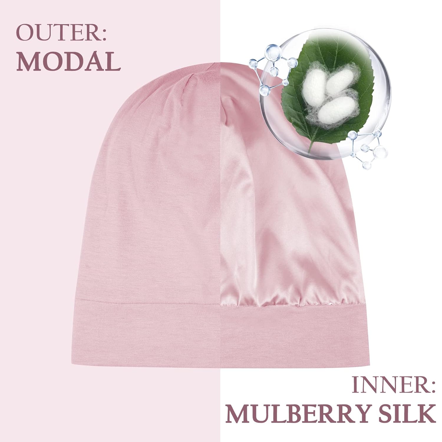 OLESILK Mulberry Silk Bonnet for Sleeping Women, Real Silk, Not Satin Pink - Image 2
