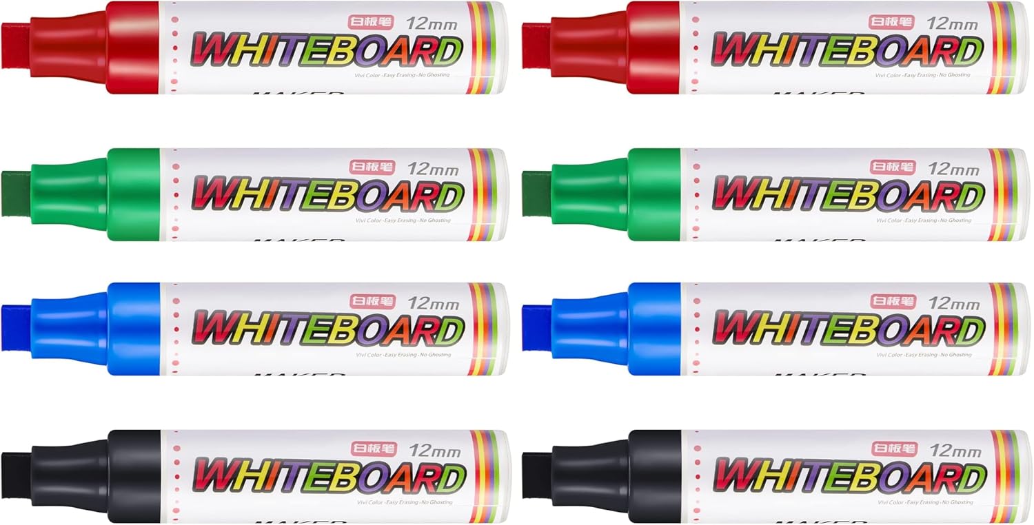 Gersoniel 8 Packs Extra Thick Dry Erase Markers Fine Point White Board Markers Dry Erase 12 mm Big Nib Erasable Pens for Glass, Window, Black Board, Mirror, Assorted Colors