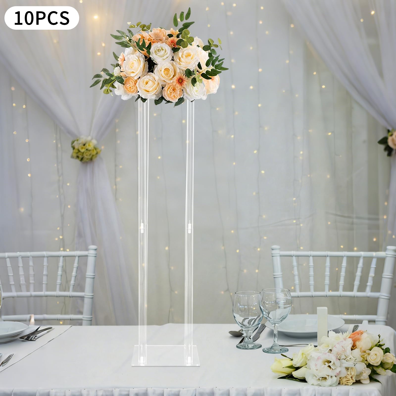 Blumenständer Hochzeit 10 Stück Acryl 80 cm Transparent 20 x 20 cm | Ca. 5 kg Traglast je Stand, Pflanzenhocker Pflanzenständer für Dekoration von Bars Hotels Cafés Partys