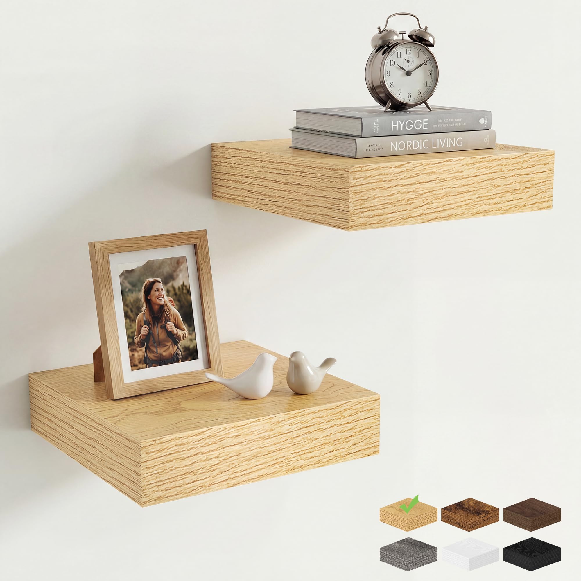 Dreamland 8 Inch Floating Shelves, Small Square Shelves Set for Bedroom, Kitchen, Bathroom, Laundry Room, Wall Mounted Shelf with Invisible Brackets for Books, Storage, Decor